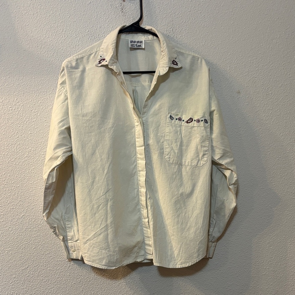 62 East Embroidered Cream Button-Up Shirt